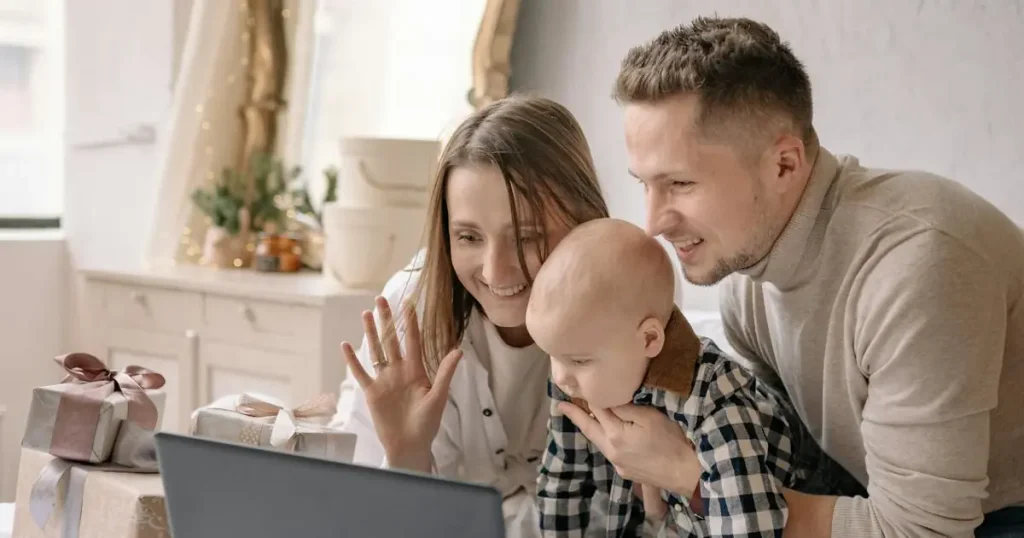 A virtual gender reveal moment shared over a video call